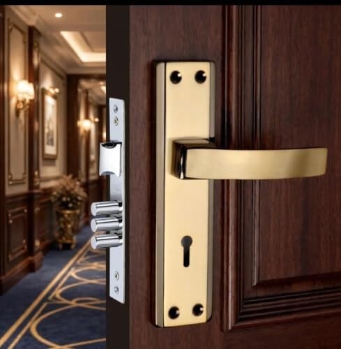Milton Mortise Lock Set with Door Handle, Black Gold Finish, 7 Inch, Model MHI-RX-03, Complete Set with Keys and Screws