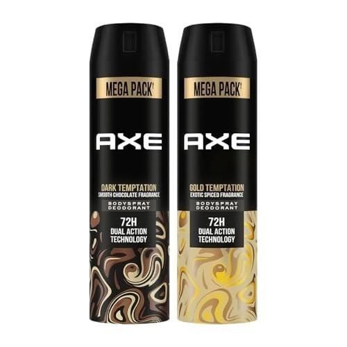 Click to enlarge Axe Dark Temptation Men's Deodorant + Axe Gold Temptation Long Lasting Deodorant Bodyspray For Men, With An Irresistible Scent 215ml, Pack of 2