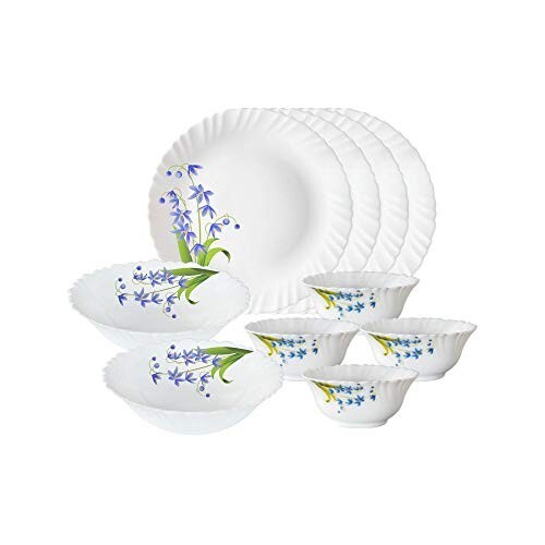 Larah By Borosil Lavender Opalware Floral Dinner Set, 10 -Piece, White