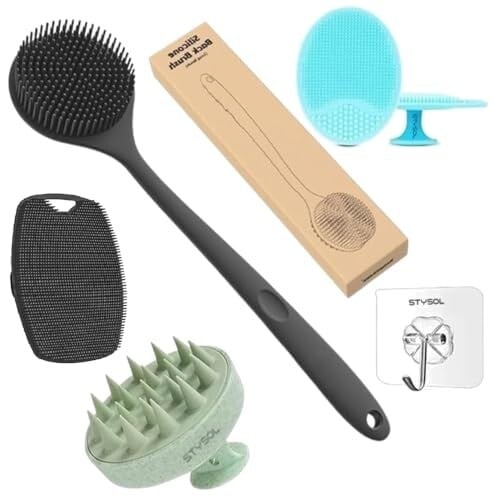 Silicone Exfoliating Body Scrubber Set – Back, Foot, Scalp, 4pc