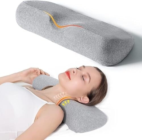 araami Cervical Neck Pillow for Sleeping, Memory Foam Neck Roll Pillow for Stiff Neck Pain Relief, Neck Support Pillow Bolster Pillow for Bed Side Sleepers (18 x 7.5 x 5 INCH) (Neck Pillow Grey)