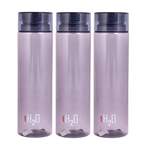 Click to enlarge Cello H2O unbreakable Plastic water bottle, 1 litre, set of 3 (grey)