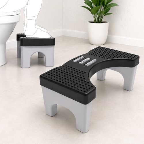GLUN® Toilet Step Stool with Foot Massage Rollers, Non-Slip Bathroom Squat Stool, Ergonomic Curved Design, Promotes Natural Squatting Position for Comfortable & Easy Bowel Movement