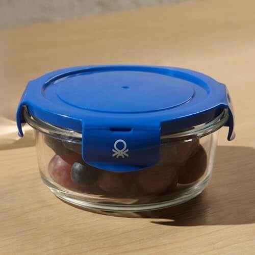 United Colors of Benetton Glass Food Storage Container 570ml Blue Lid