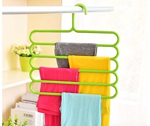 Pindia 1Pc 'S' Shape Plastic 5 Layer Pant Hanger, Cupboard Organiser Space Saving Hanger-Random Color