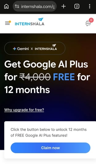 Free Gemini AI Pro For 1 year - Internshala.com