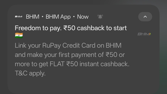 Bhim FreedomtoPay+RupayCard | Flat 50