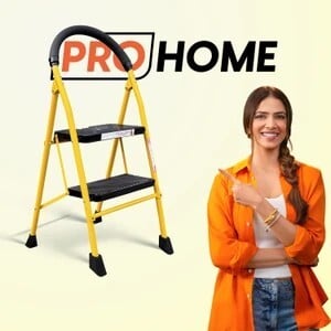 ProHome 2 steps steel ladder for home with anti skid shos Made in India (Yellow & Black)… Steel Ladder