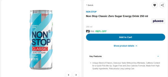 JioMart : Non Stop Classic Zero Sugar Energy Drink 250 ml (location specific)