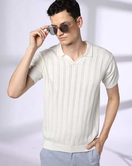 Men Striped Slim Fit Polo T-Shirt