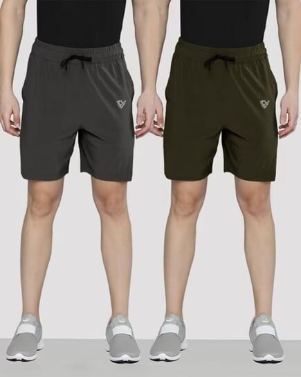 Men's Pack of 2 Casual Knit Shorts with Logo Detail & Side Pockets