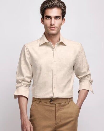 Men's Long Sleeve Regular Fit Oxford Shirt with Curved Hem