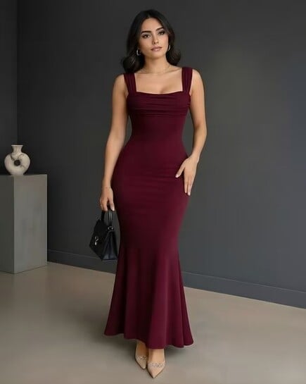 Click to enlarge Women Square-Neck Sheath Maxi Dress