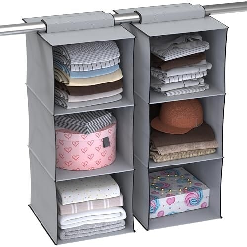 MY ARMOR Hanging Shelf Cloth Storage Organizer, (Grey, 3 Tier Shelf, Pack of 2) [50% Coupon]