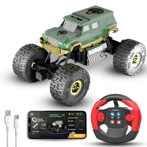 Cockatoo-Kids Trailblazer 2WD Rechargeable Remote Control Car with App & Remote, Off-Road Monster Truck Toy for Boys Girls, Nitro Boost, Shock Absorber, Bluetooth Speaker, Fast USB Charging,...