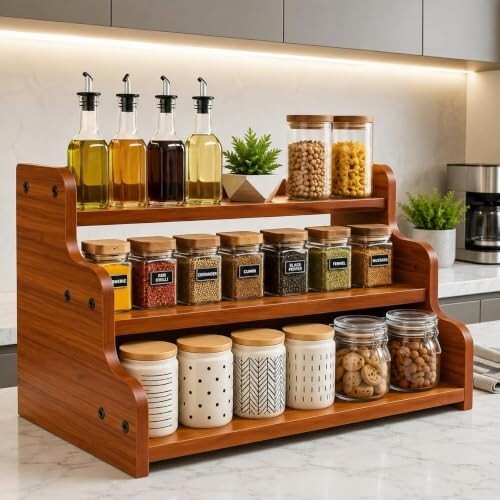 13.8-Inch Wooden 3-Tier Spice Rack Organizer