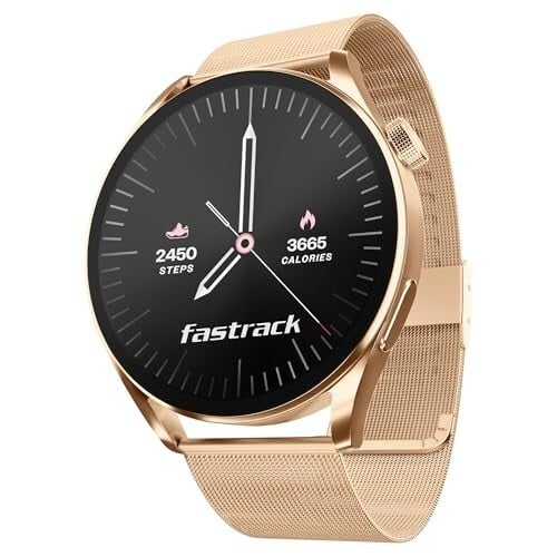Fastrack Dezire FX1 1.38" Smart Watch with BT Calling, 100+ Sports Modes, BP Monitoring, Functional Crown, Metal Alloy Case – Smartwatch for Men & Women (Mest Metal Strap, Rose Gold)