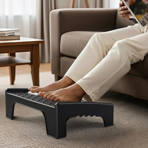 Amazon Brand Solimo Ergonomic Footrest with Massage Roller – Black