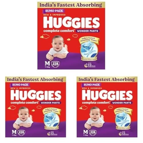 Huggies Complete Comfort Wonder Pants | Pant Style Baby Diapers Medium Size (M), 228 Count (76 Count, Pack of 9)