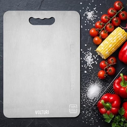 VOLTURI 304 Stainless Steel Chopping Board, 32 x 21.5 cm, 1.2 mm