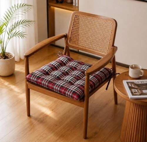 BSB HOME Chair Pad Cushion with Tie Straps, Thick Tufted Seat Cushion for Dining, Office & Wooden Chairs, Soft Comfortable Chair Seat Pad with Durable Stitching,16 x 16 Inches(41 x 41 cm)-Crimson Red