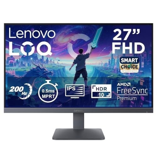 Lenovo LOQ 27-10 (Smartchoice) | 27" (68.5cm) FHD (1920x1080) IPS 200Hz Gaming Monitor | 0.5ms, HDR10 Compliance, AMD FreeSync, 99% sRGB, 2xHDMI 2.1 TMDS, 1xDP 1.4| Tilt | Lunar Grey | 68F2GACBIN