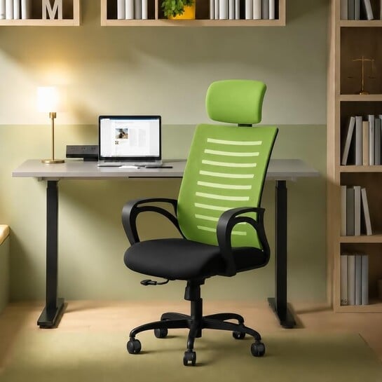 CELLBELL Desire C104 Mesh High Back Ergonomic Office Chair - Adjustable Seat Height, Sturdy Metal Base, Revolving Study & Computer Chair for Work from Home, Pistachio Green
