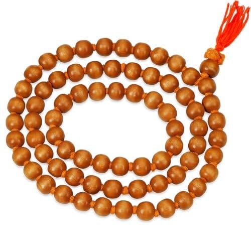 MOQ -2 | Pure Tulsi Jap Mala, 108+1 Beads, Natural Wood, Meditation Prayer Necklace with Red Tassel Set Of 2 Jap Mala