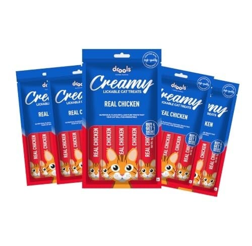 Drools All Life Stages Creamy Lickable Cat Treat (75g x 5 Pouches) Total 375g | Real Chicken Flavour | Easy to Hand Feed | Support Your Cat's Overall Health & Well-Being | Rich & Flavourful