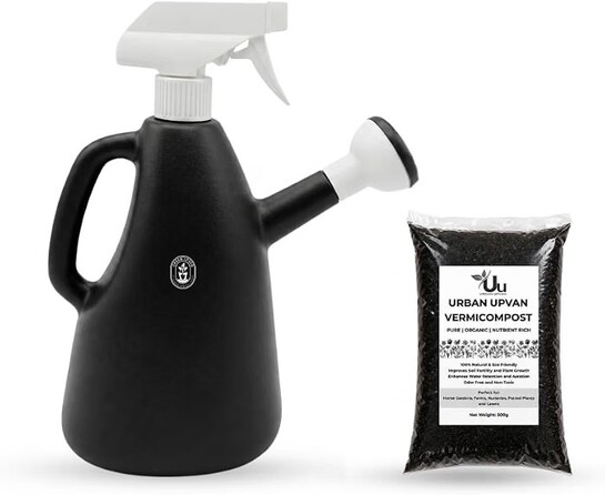 Urban Upvan Watering Can 1L (Multicolor) with 500g Vermicompost | Plastic Garden Water Can with Sprinkler Spout