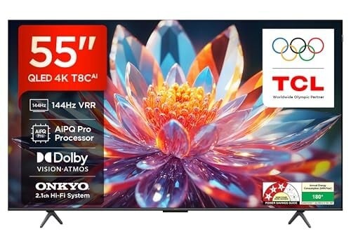 TCL 139 cm (55 inches) 4K Ultra HD Smart QLED Google TV | 120Hz Refresh Rate | 3GB RAM | Dolby Vision & Atmos | 55T8C