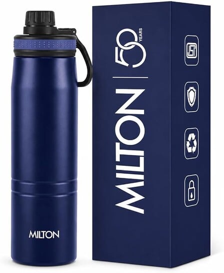 Milton Sparkle 600 Thermosteel Water Bottle with Easy Sip Cap and Handle, 620 ml, Vacuum Insulated Stainless Steel, Hot and Cold, On The Go Bottle for Office College, Blue