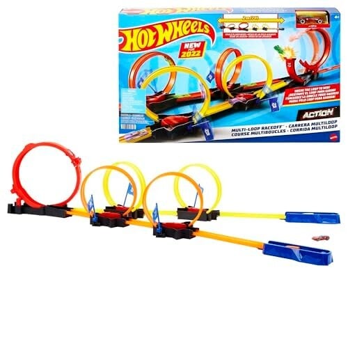 Hot Wheels® Multi-Loop Race Off™ Playset, with 1 Car, Knock Down Flags to Score Points & Break the Loop, Toy for Kids 4 to 10 Years Old