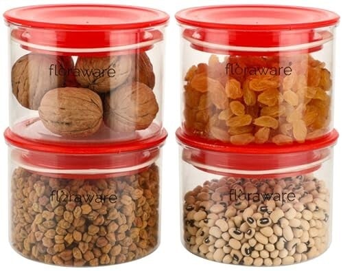 Floraware Plastic Air Tight BPA Free Containers Set 500ml Pack of 4 (Red) [23% Coupon]