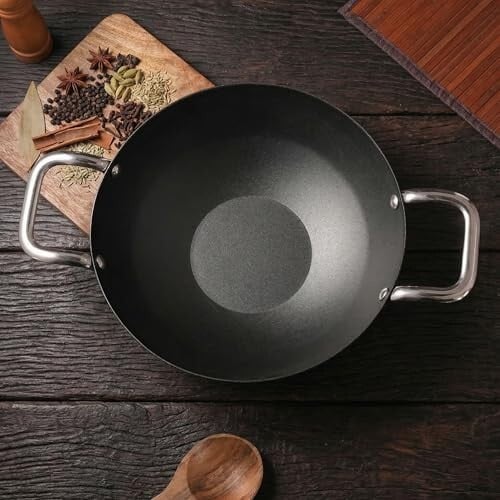 Lifelong Carbon Steel (Iron) Kadhai 24cm | High Heat Stir Fry & Bhuna Kadhai with Stainless Steel Handle | Naturally Seasoned Non-Stick Surface | Induction & Gas Compatible | Lightweight Build