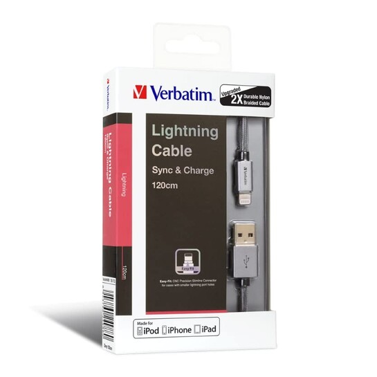 Verbatim 120 cm Step-up Lightning cable Grey (Lightning 8-pin devices); 42.2 Inch