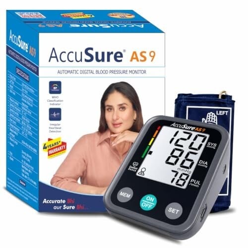 AccuSure Digital Upper Arm Blood Pressure Machine (22-36cm Cuff, Type-C USB Port)