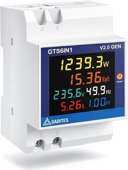 Gadites 6 In1 Digital Energy Meter Single Phase 6-in-1 AC Watt Meter 40-300V 100A kWh Voltmeter Ammeter