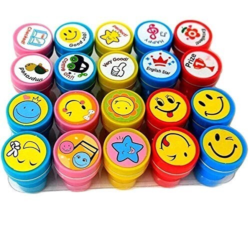 Self Inking Motivational Stamps for Students | Kids Reward Teacher Stamps with Good Job Excellent Smile Star Designs | School Classroom Art Craft Activity Supplies for Boys Girls & Return Gi...