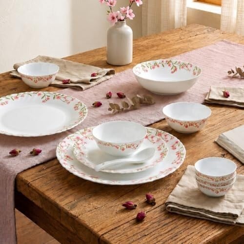 Click to enlarge La Opala Novo Opalware Dinner Set, 35 Pcs for Family of 6, Spring Meadows
