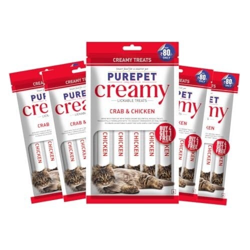 [Amazon Now] Purepet Creamy lickable Cat Treats (75g x 5 Pouches) Total 375g (Location Specific)