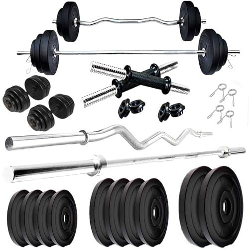 BULLAR Home Gym Combo, 20kg to 40kg 3ft Curl Rod 5ft Straight Rod, Pair Dumbbell Rods, Weight Plates, Gym Equipment Set (20 Kg)