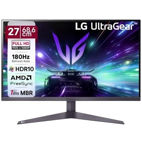Click to enlarge LG 27GS50F 68.6cm (27 Inch) Ultragear FHD (1920x1080) Gaming Monitor, 180Hz, 1ms MBR, AMD FreeSync™, Anti-Glare, DP, HDMI X 2, HDR10, FPS Counter, 3-Side Virtually Borderless, Tilt Adjustment (Black)