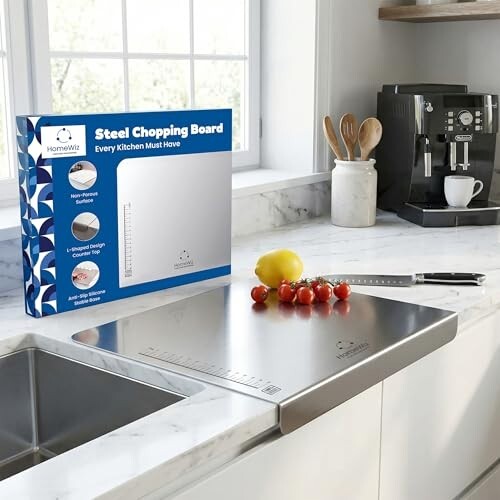 HomeWiz Large Steel Chopping Board for Kitchen - 100% Stainless Steel Cutting Board | Heavy Duty Chopping Board | Non-Porous Hygienic Surface for Vegetables, Meat & Fish, Rust-Resistant | 41...
