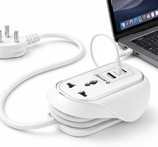 LAPCARE Grip 5-in-1 Desktop Power Strip with 67W GaN Fast Charging, 2 Universal 3 Pin Socket, 2 Type-C PD Ports, 1 USB-A Port, Surge Protection, Fire-Resistant, Compact Power Hub for Home &....