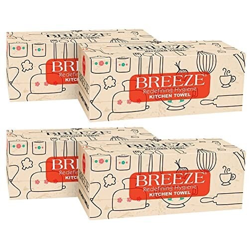 BREEZE BRE036 Kitchen Towel Extra Multipurpose Use Tissue Paper (Pack of 4, White, Rectangular box)