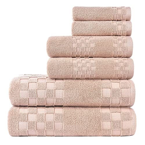 Sulfar 100% Combed Cotton, 6 Pcs Towel Set - 2 Bath Towels (70 x 140 cm), 2 Hand Towels (40 x 70 cm) and 2 Face (30 x 30 cm) (600 GSM, Pack of 6) Beige