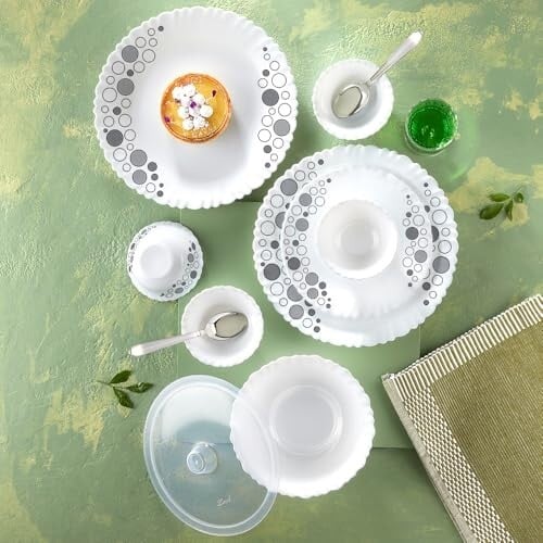 Larah by Borosil Silk Series Luna Opalware Dinner Set with Steel Spoon | 55 Pcs