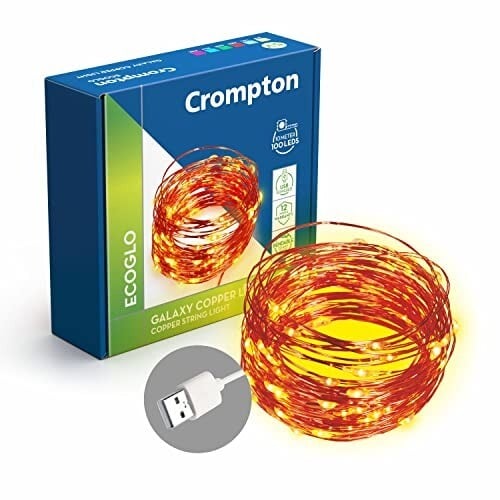 Crompton Galaxy Decoration Copper USB Powered String Fairy Lights (10 Meters / 32 Feet, Warm White, Pack of 1)