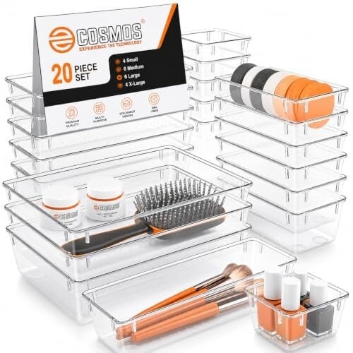 E-COSMOS® 20-Pack Transparent Drawer Organizers